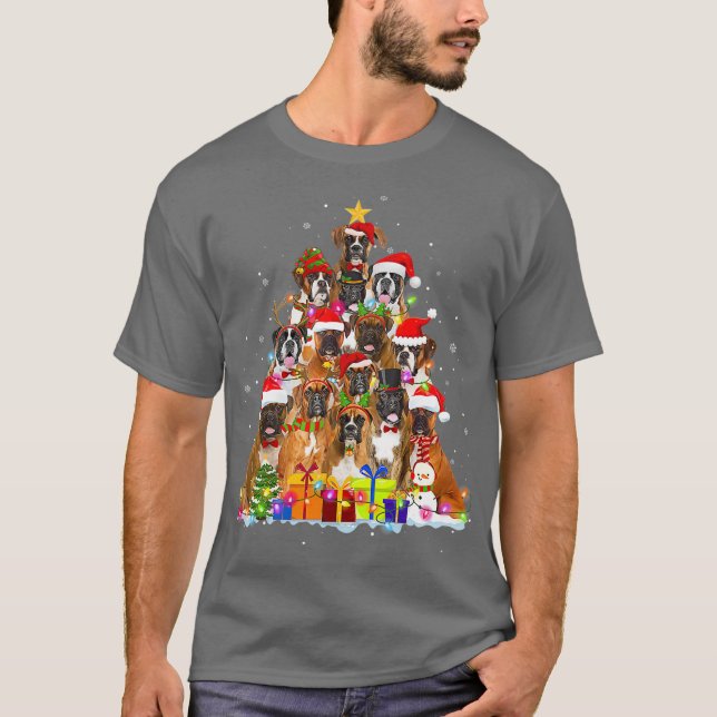 T-shirt Noël Pyjama Boxe Arbre Noël Cadeaux Chien Papa (Devant)