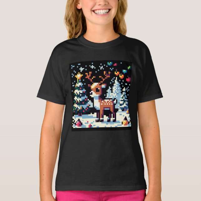 T-shirt Noël Reinder Winter Wonderland Pixel Art (Devant)