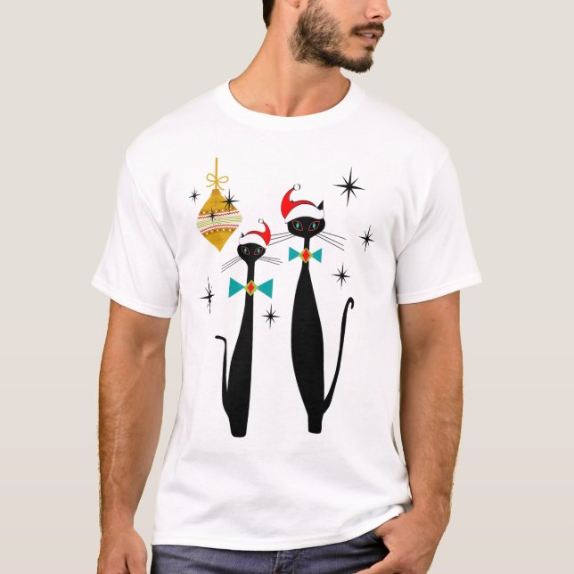 T-shirt Noël Rétro Chat Cool Moderne du Milieu du Siècle  (Devant)
