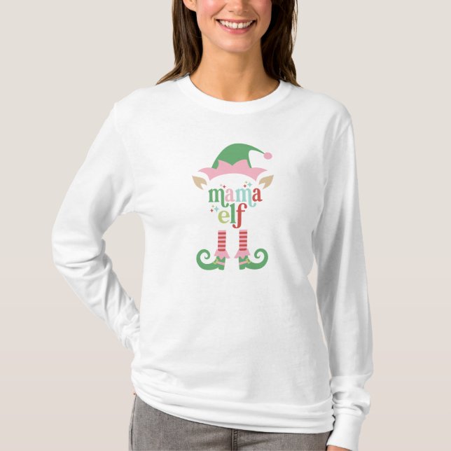T-shirt Noël Retro Pastel | Mama Elf | Famille (Devant)