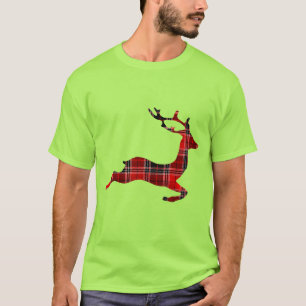 T-shirt Noël rouge d'écossais de renne de tartan