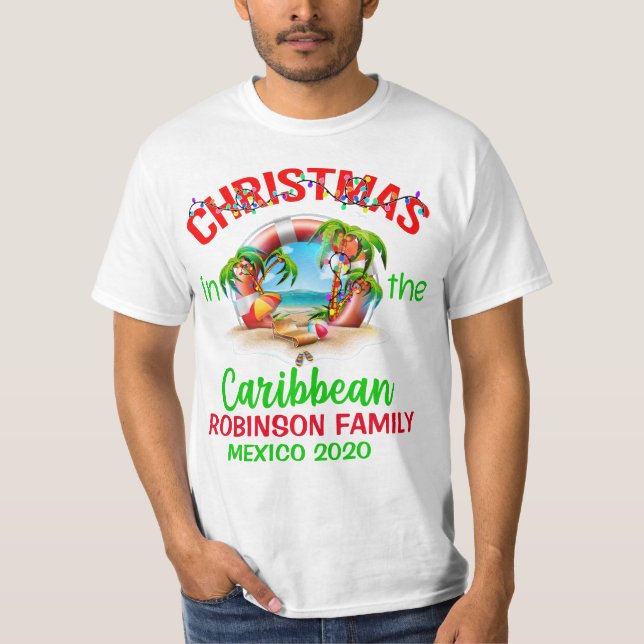 T-shirt Noël rouge vert dans les Caraïbes (Devant)