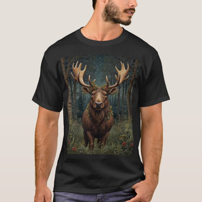 T-shirt Noël rustique élan cerf boho forêt boisée  (Devant)