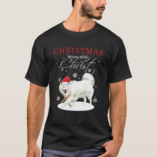 T-shirt Noël Samoyé Commence Avec Le Christ (Devant)