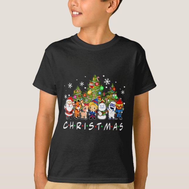T-shirt Noël Santa Amis Rudolph Bonhomme de Neige Famille  (Devant)