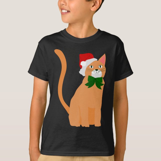 T-shirt noël santa claus casquette orange chat (Devant)