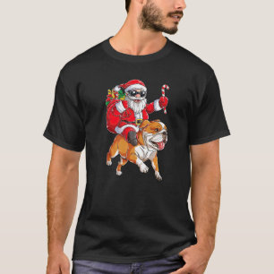 T-shirt Noël Santa Claus équitation anglais Bulldog Joyeux