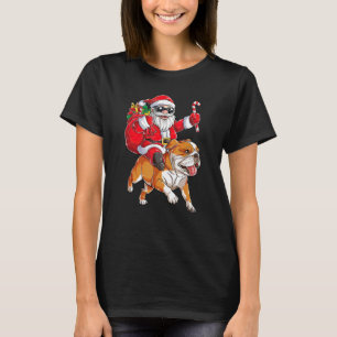 T-shirt Noël Santa Claus équitation anglais Bulldog Joyeux
