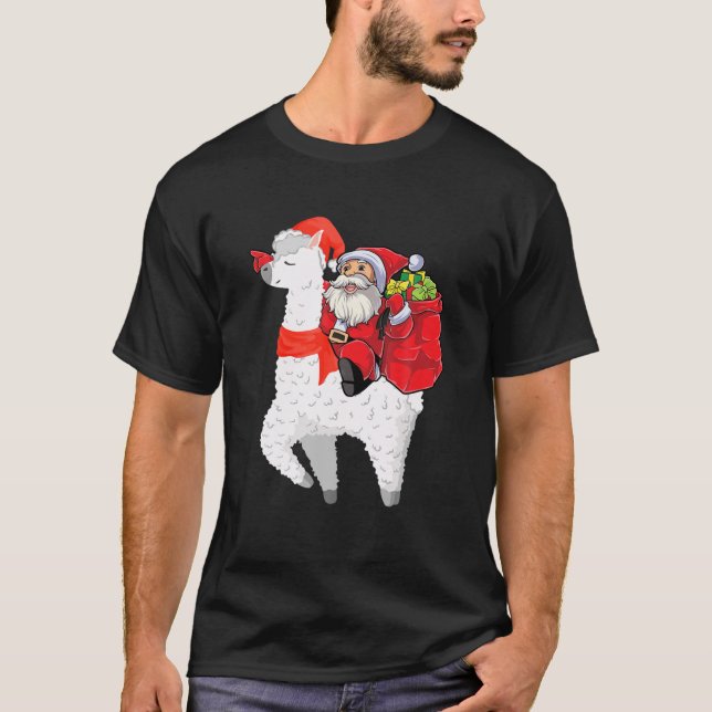 T-shirt Noël Santa Claus équitation Llama Pour Garçons Enf (Devant)