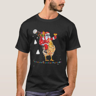 T-shirt Noël Santa Claus équitation poulets Lumières Noël 