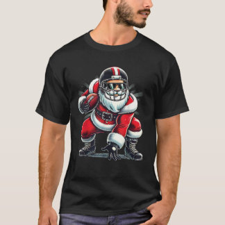 T-shirt Noël Santa Claus Football Lineman Quartier arrière
