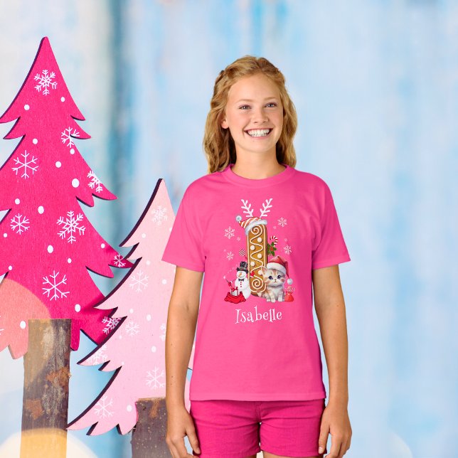 T-shirt Noël Santa Hat Pain d'épice Alphabet I Fille (Créateur téléchargé)