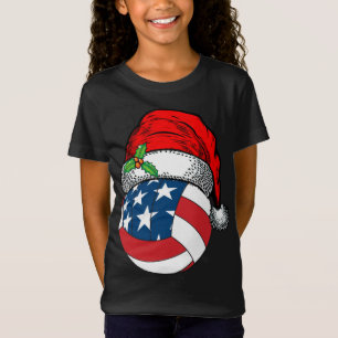 T-Shirt Noël Santa Hat Volleyball Sport Drôle Cadeau