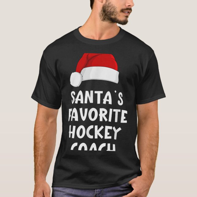 T-shirt Noël Santas entraîneur de hockey favori Drôle Noël (Devant)