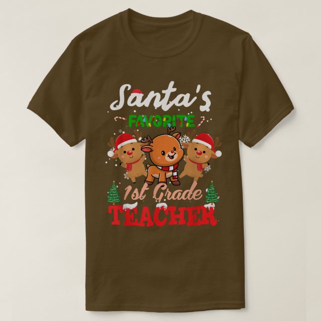 T-shirt Noël Santas Favori 1ère année Enseignant Reinde (Design devant)