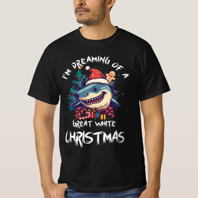 T-shirt Noël Shark Santa Chapeau Noël Père Noël Jaws Funny (Devant)
