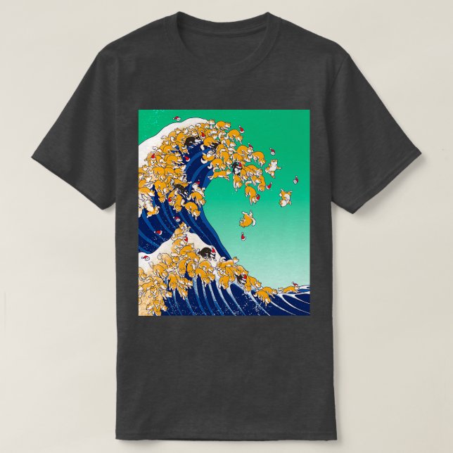 T-shirt Noël Shiba Inu dans la grande vague  (Design devant)