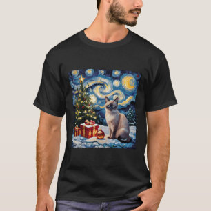 T-shirt Noël Siamese Chat Art Van Gogh Le Starry Nigh