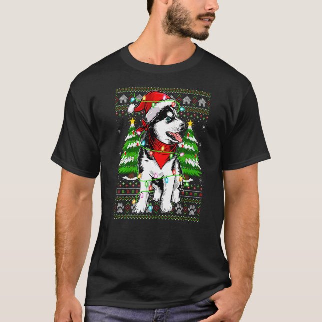 T-shirt Noël Sibérien Husky Père Noël laide (Devant)