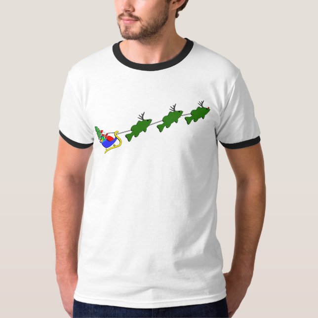 T-shirt Noël Sleigh de pêche au bar (Devant)