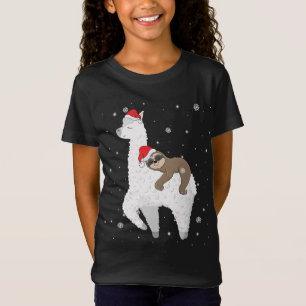 T-Shirt Noël Sloth équitation Llama Père Noël Funny Pyjama