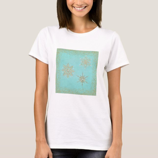 T-shirt Noël Snowflakes Aqua & Gold (Devant)