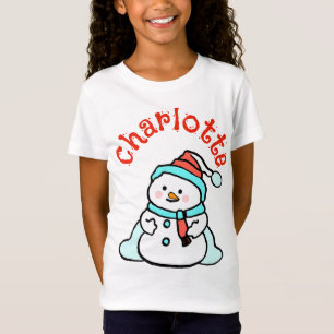 T-Shirt Noël Snowman Nom personnalisé Filles Blanc