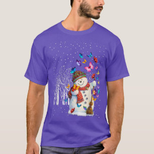 T-shirt Noël Snowman Santa Chapeau Avec Papillons Voler Un