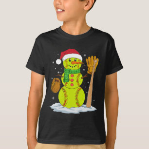T-shirt Noël Snowman Softball Pitcher Boys Enfants Ados