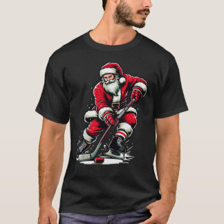 T-shirt Noël Sport Père Noël joue de hockey sur glace Noël