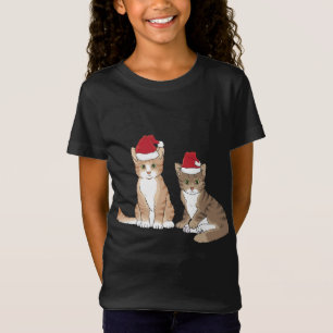 T-Shirt Noël Tabby Kitten Rouge Santa Chapeau Meow Mignonn