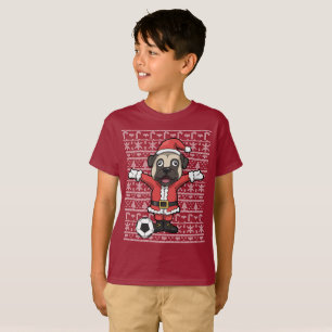 T-shirt Noël tamponnant de carlin de Père Noël du footb