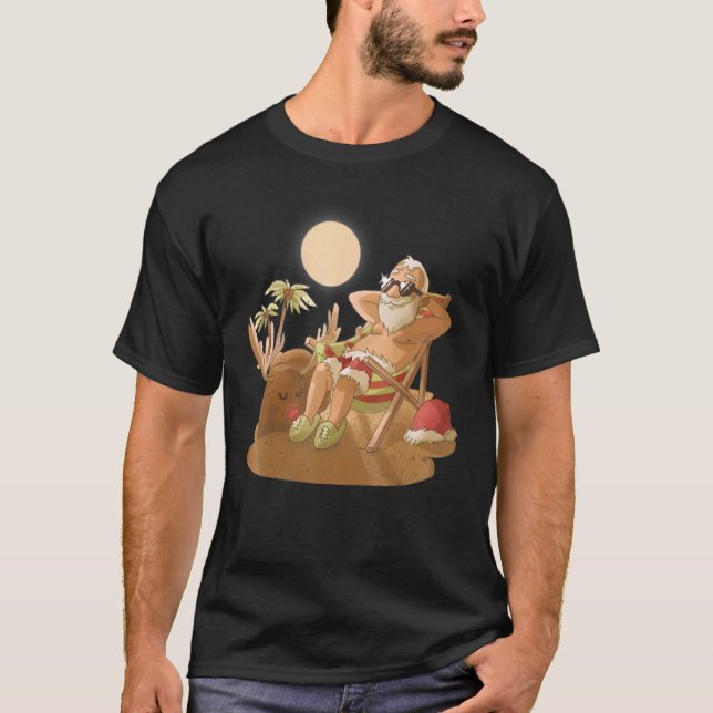 T-shirt Noël Tan En Juillet Père Noël Reindeer bronzer Ha (Devant)
