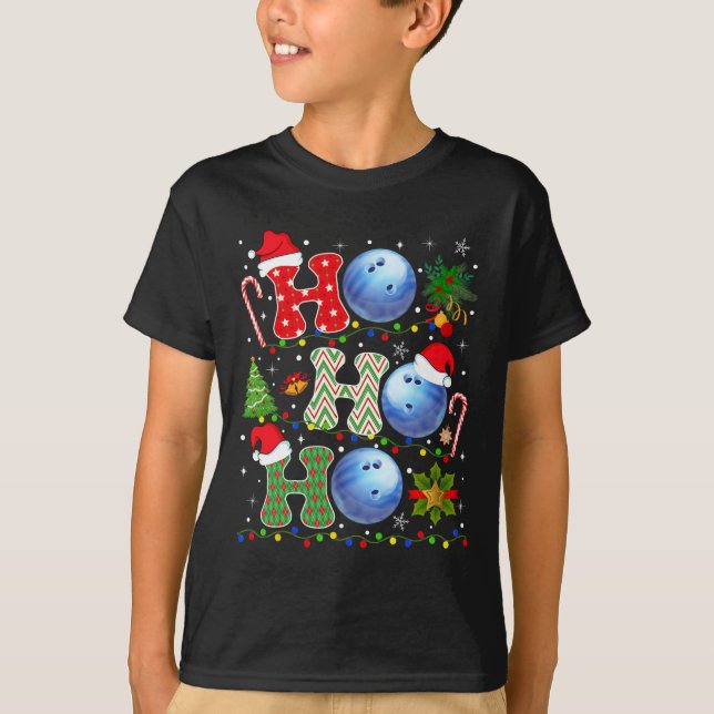 T-shirt Noël Tree Bowling Ho Ho Ho Père Noël Lights Noël (Devant)