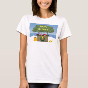 T-shirt Noël tropical mignon de barre de hutte de Tiki de