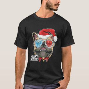 T-shirt Noël Un chien Pitbull avec un chapeau de Père Noël