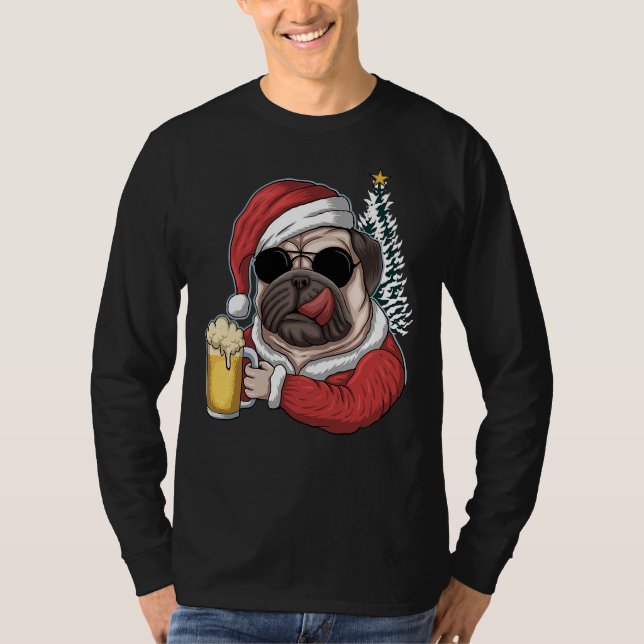 T-shirt Noël Un Pitbull Chien Santa Hat (Devant)