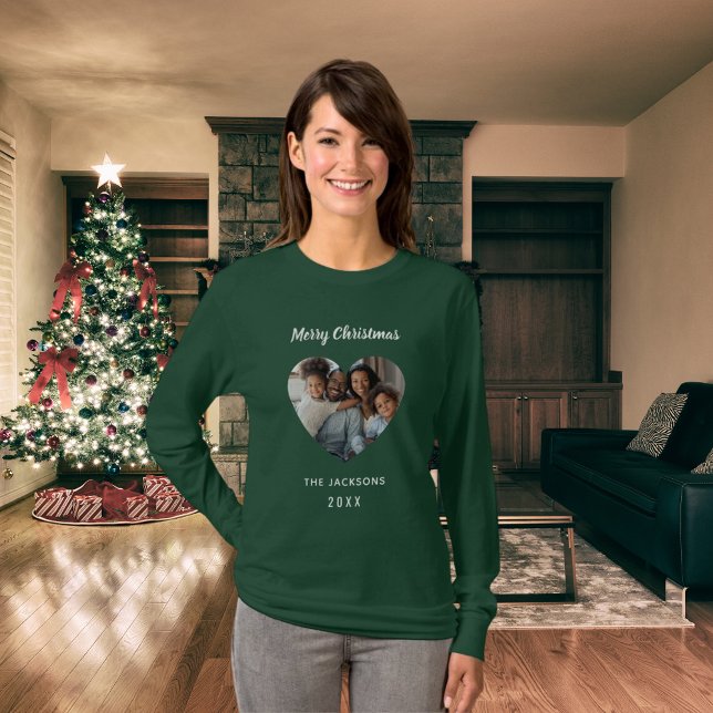 T-shirt Noël vert de la famille photo du coeur mère (Créateur téléchargé)