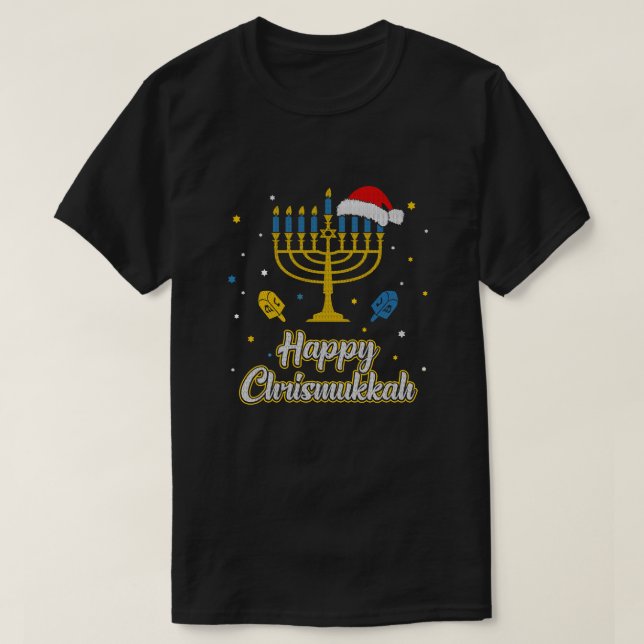 T-shirt Noël Vilain Hanoukka Sweater Menorah Happy Chri (Design devant)
