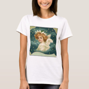 T-shirt Noël vintage, ange victorien avec des étoiles doré
