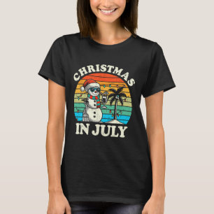 T-shirt Noël Vintage en Juillet Bonhomme de Neige Été Plag