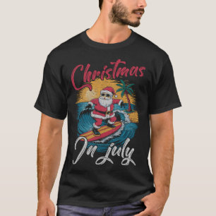 T-shirt Noël Vintage en Juillet Santa Hawaïen Surf S