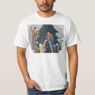 T-shirt Noël vintage, famille accrochant des lumières sur 