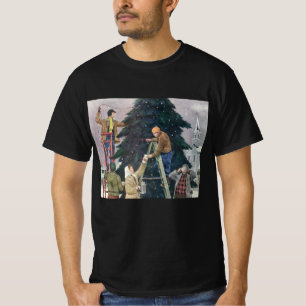 T-shirt Noël vintage, famille accrochant des lumières sur