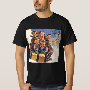 T-shirt Noël vintage, famille heureuse faisant de la luge