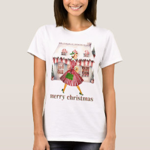 T-shirt Noël Vintage Lady Shopping 1950