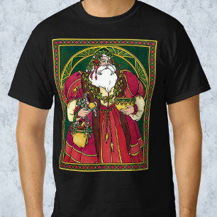 T-shirt Noël vintage, Père Noël avec feuilles de houx