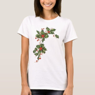 T-shirt Noël vintage, plante de houx avec des baies rouges