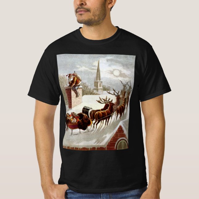 T-shirt Noël vintage, Saint Nicolas sur le toit (Devant)