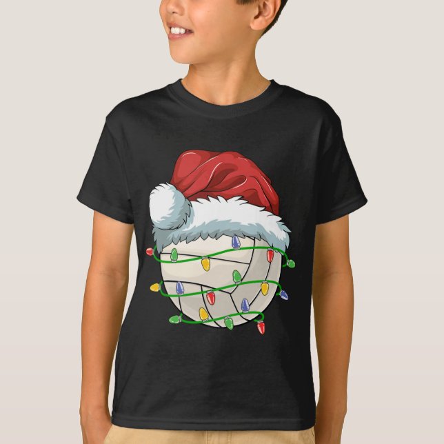 T-shirt Noël Volley-ball Ball Santa Hat Lumière Drôle Sp (Devant)